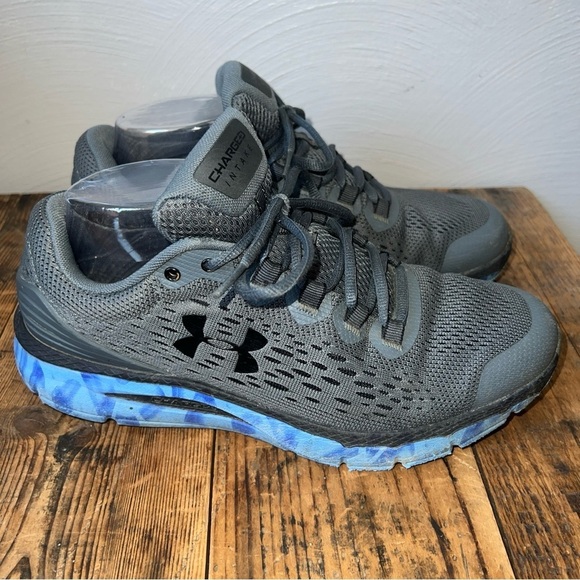 Under Armour Charged Intake 4 Exo Men\'s Running Shoes Sz 8 Gray Blue Sneakers